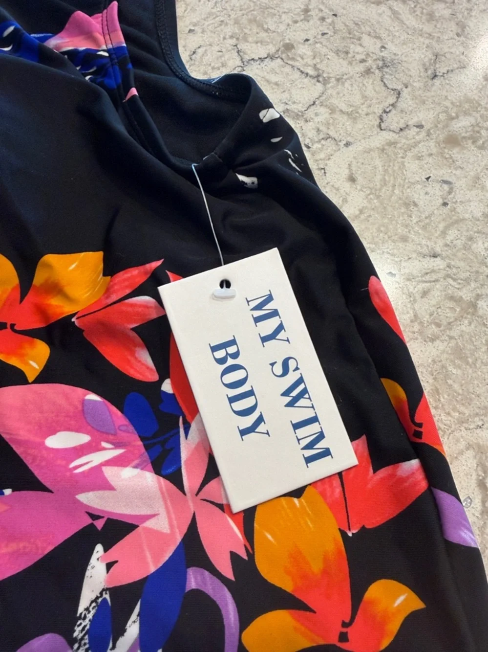 NWT My Swim Body Black Blouson Floral Tie-Hem Swim Tank Top - Women size 18